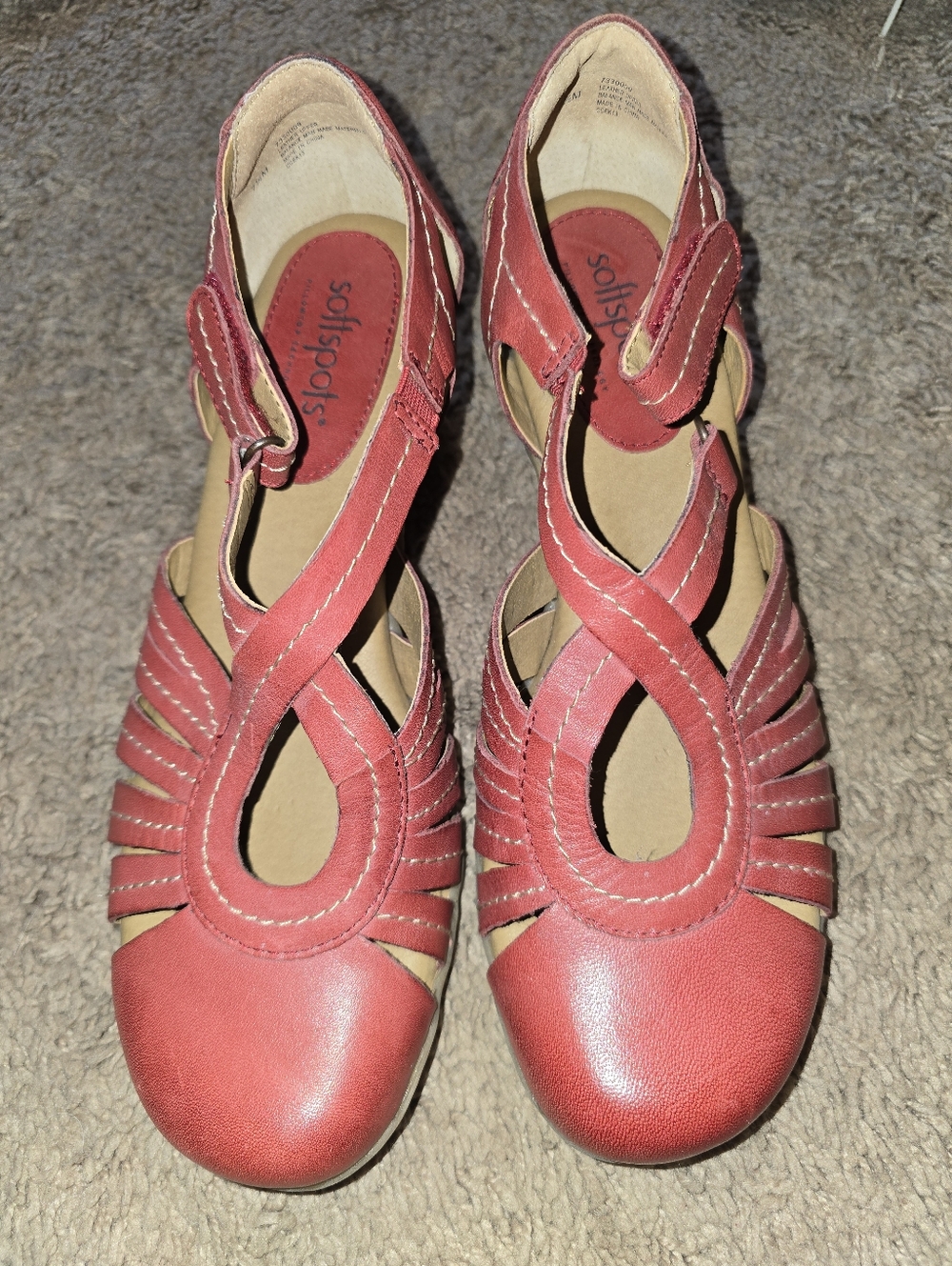 Softspots Sally Pillowtop Technology Cardinal Red Leather Women's Shoes 7.5M